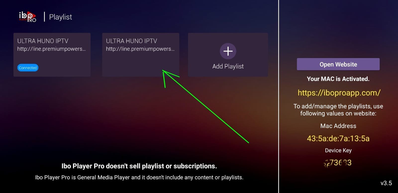 Select playlist in Prima IPTV app